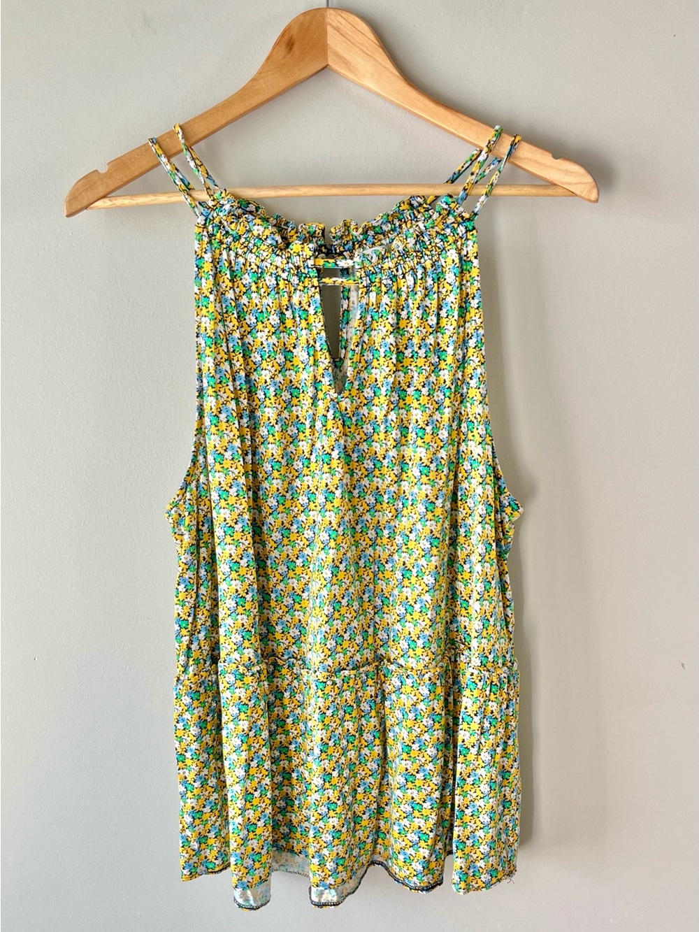 Ann Taylor LOFT Yellow & Green Floral Keyhole Neck Tank Top Size XL - Summer